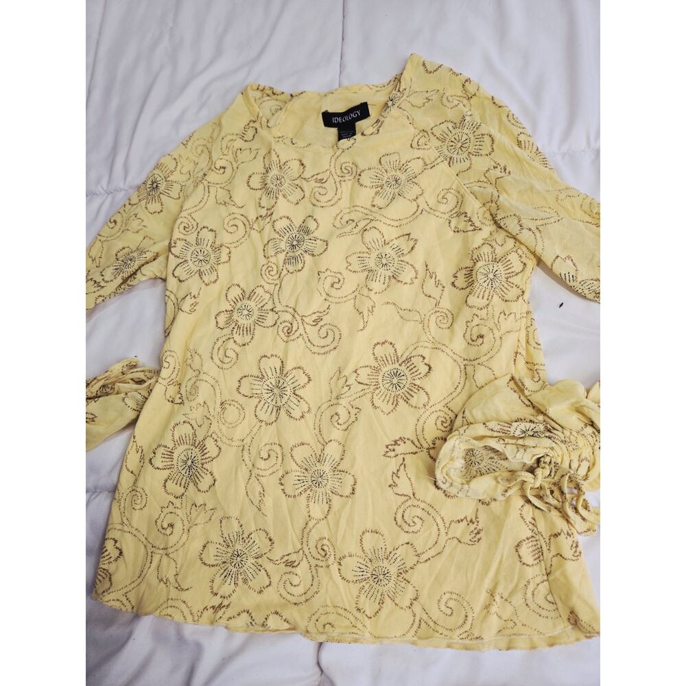 Vtg Boho Ideology Top Long Sleeve Yellow Green L Indie Retro Grunge Beachy Casua - Picture 10 of 10